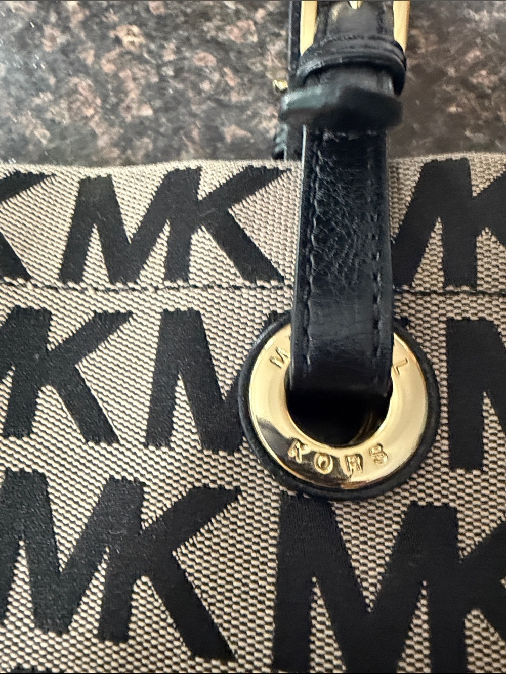 Michael Kors Black MK Monogram Canvas Tote with Tan Background - Picture 4 of 6